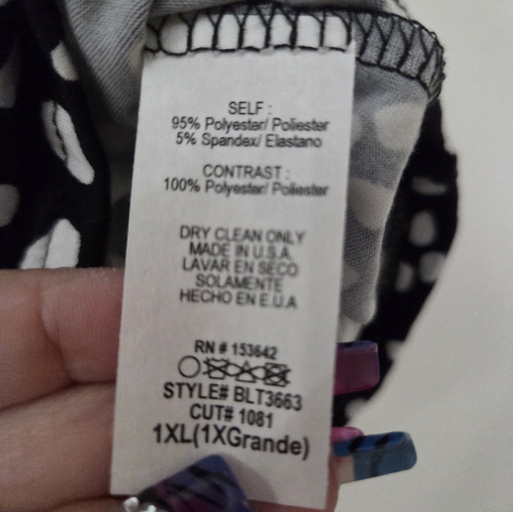 NWOT Blue Leopard Plus Size Black Dot Print Organza Puff Short Sleeve Top 1X - Picture 5 of 5